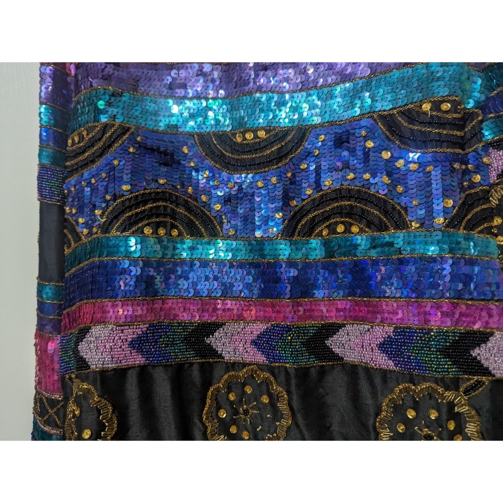 VINTAGE Leslie Fay Evenings  Jacket 100% Silk Beaded Sequined Small S 70's 80's - Picture 9 of 11